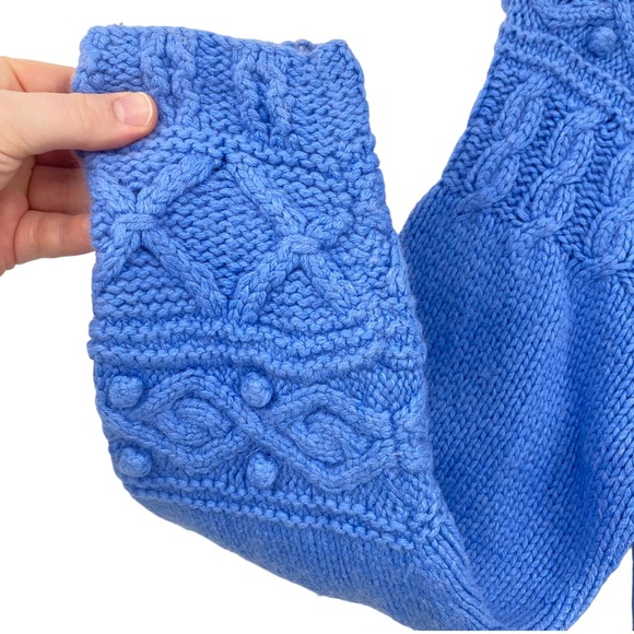 Vtg. Icelandic Design Blue Silk Blend Cable Knit Pullover Sweater Sz.L Angora - Picture 6 of 10